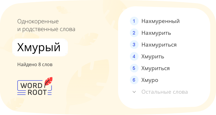 Однокоренные и родственные слова для хмурый